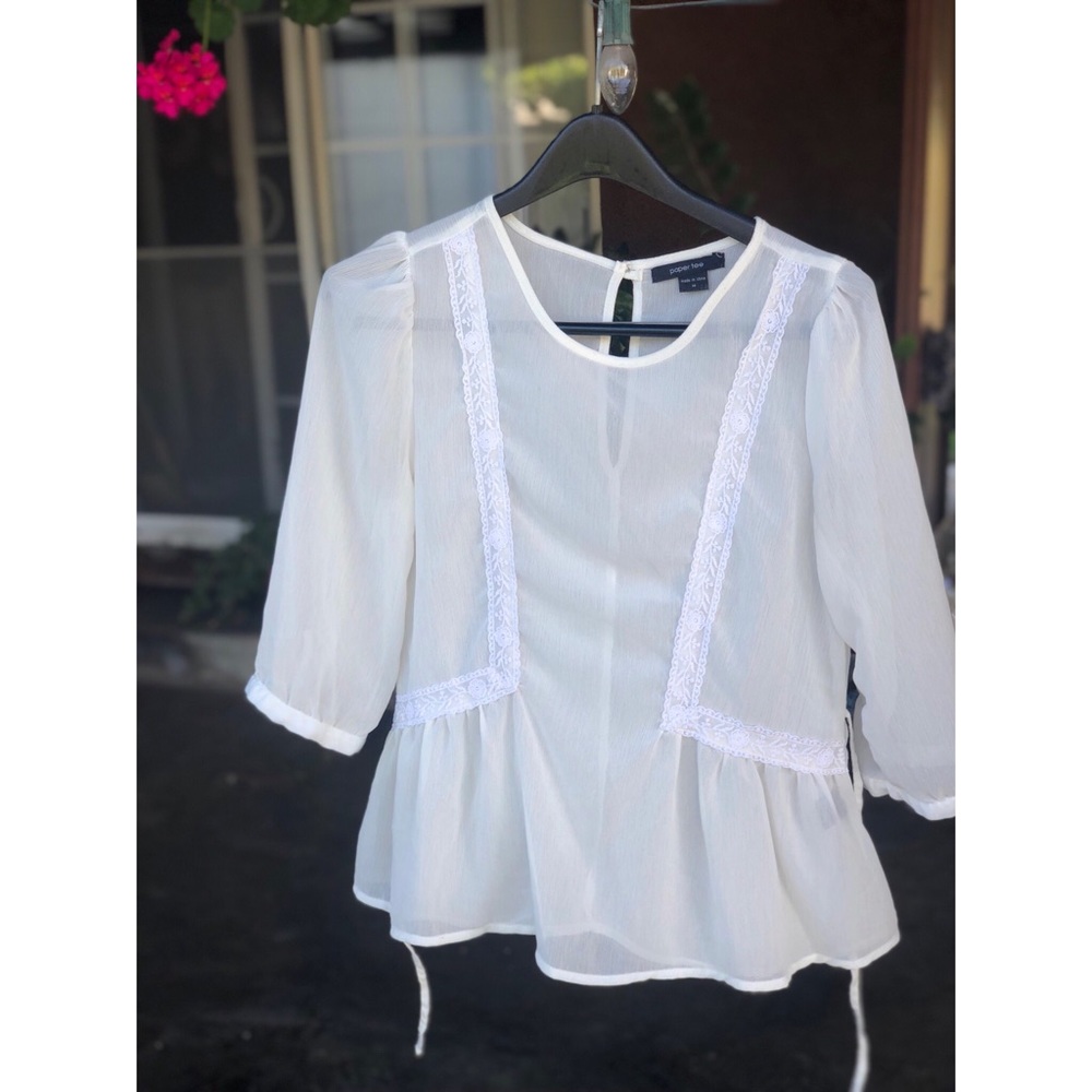 Sz M flowy boho white top